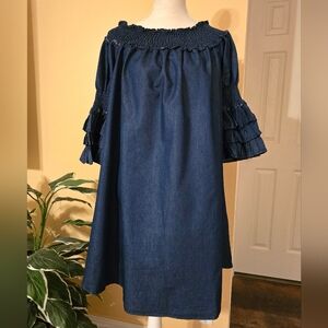 Eighty Eight Premium Women's Blue Off The Shoulder Ruffled Sleeve Dress Size 3X.